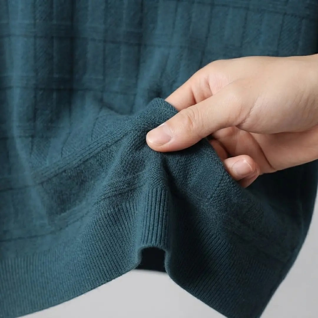 Textured Teal Knit Crew Neck Sweater