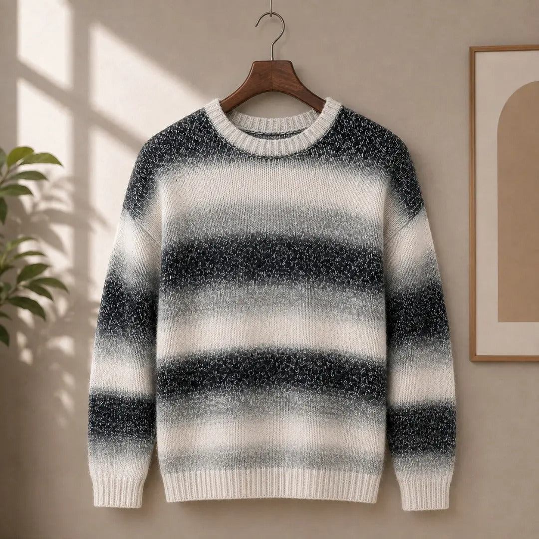 Space-Dye Striped Crew Neck Sweater