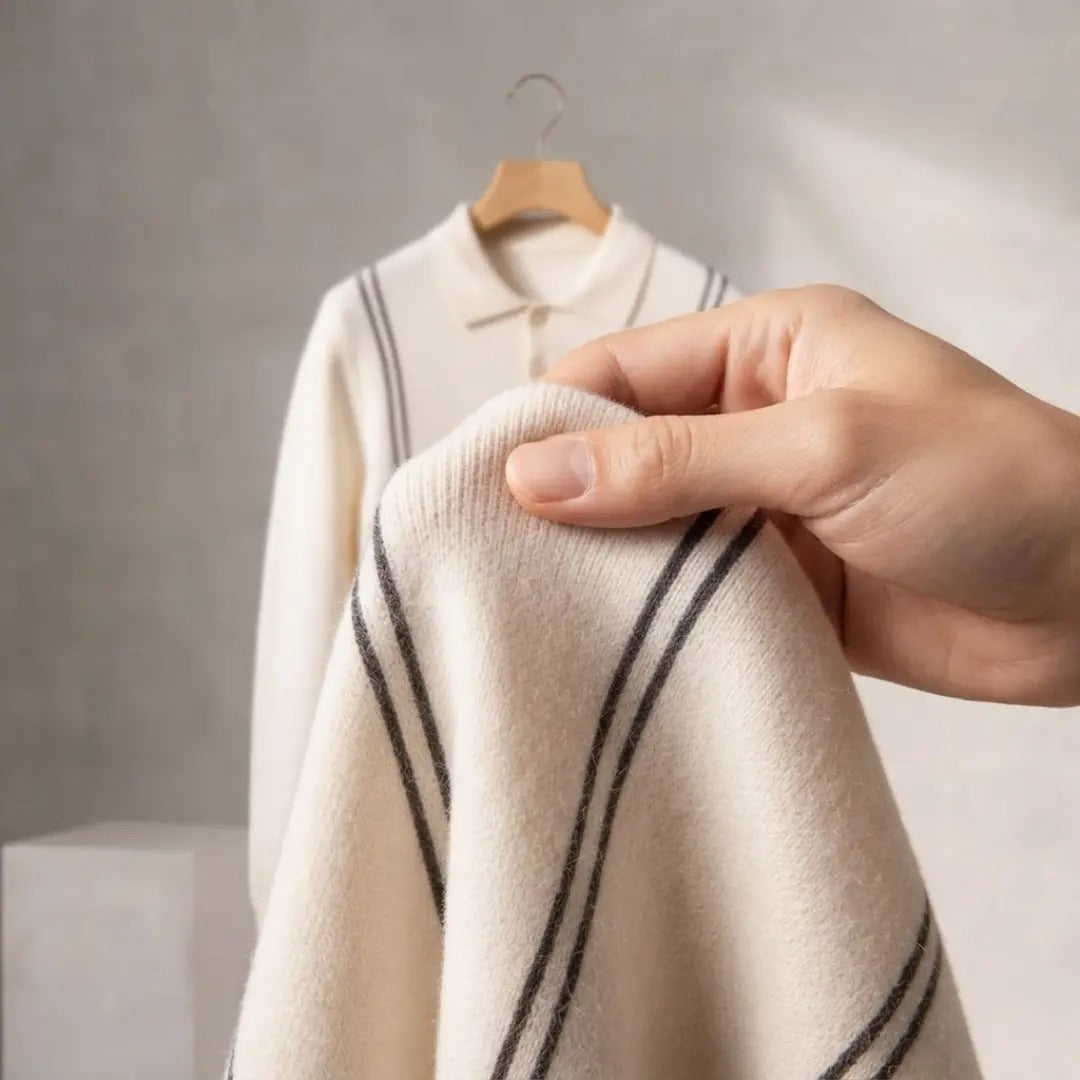 Men's Off-White Quarter-Zip Sweater with Piping