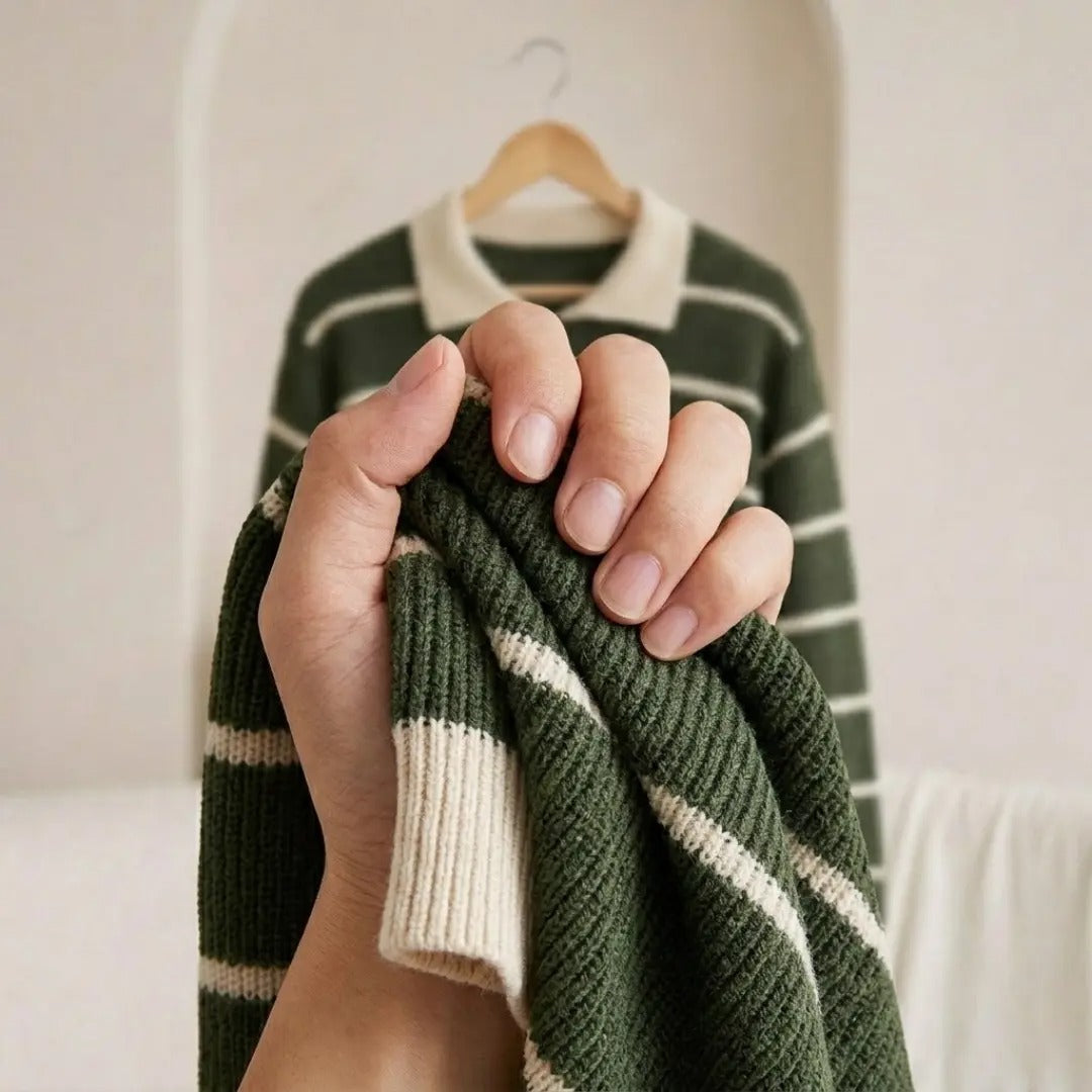 Striped Ribbed Knit Polo Sweater