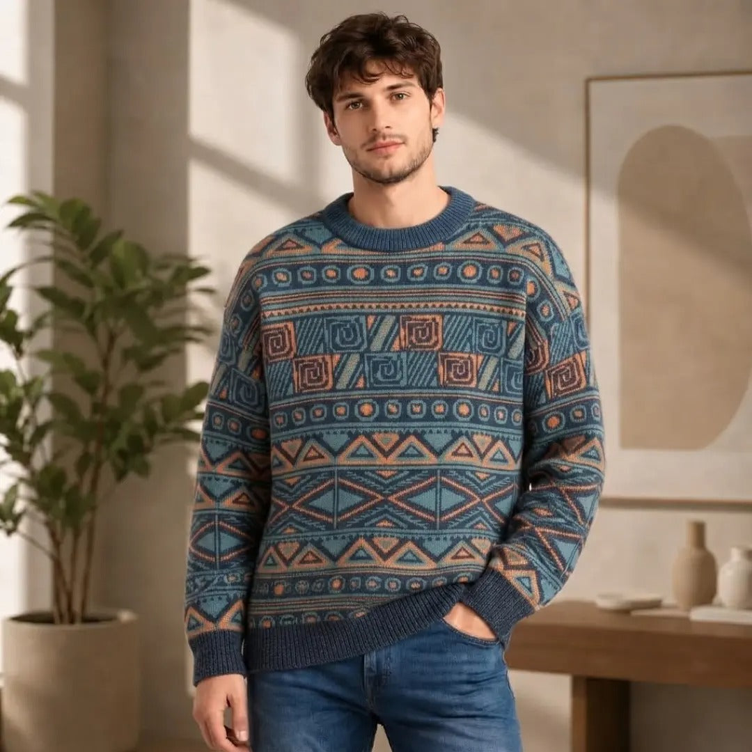 Men's Geometric Pattern Crewneck Sweater
