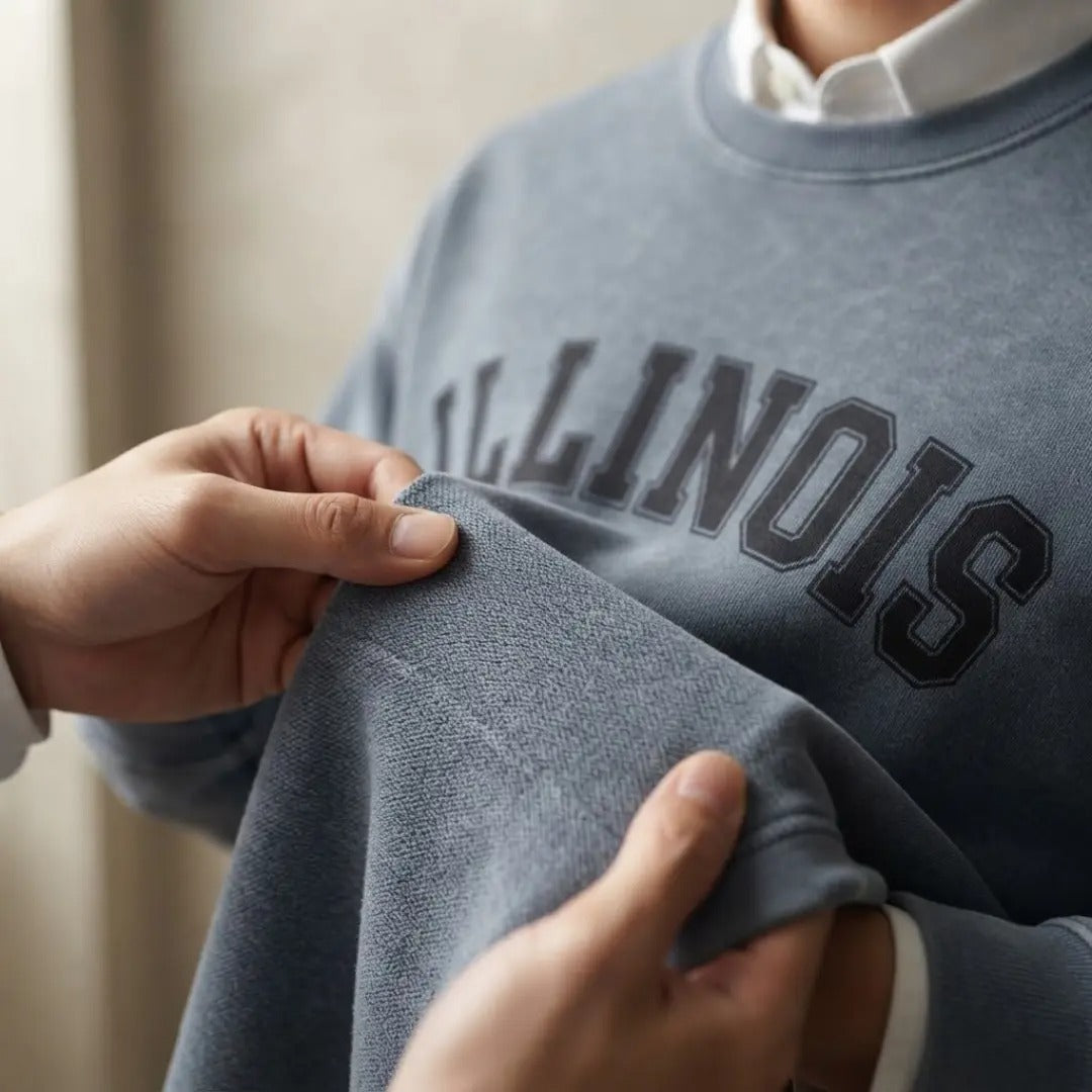 Vintage-Washed "Illinois" Collegiate Crew Neck Sweatshirt