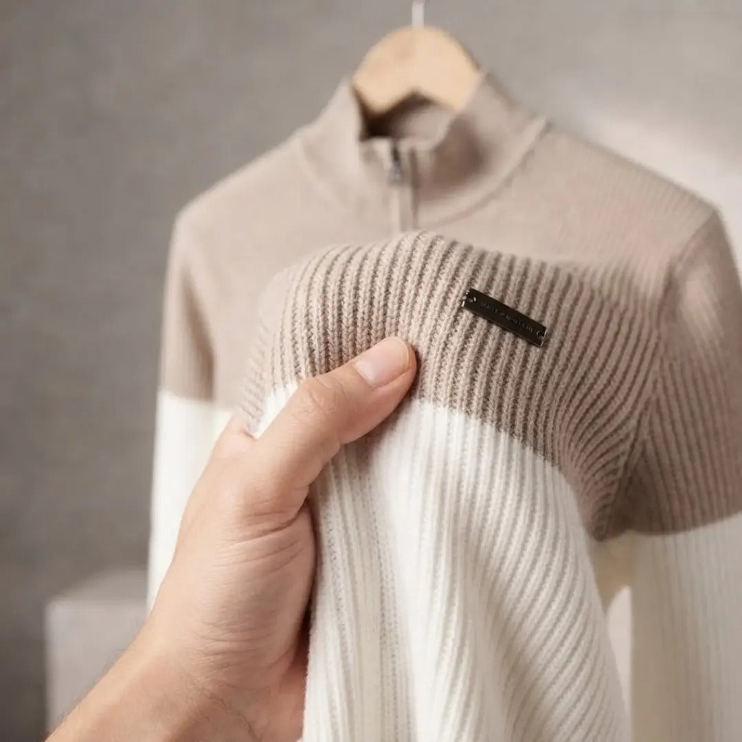 Men's Colorblock Half-Zip Ribbed Sweater