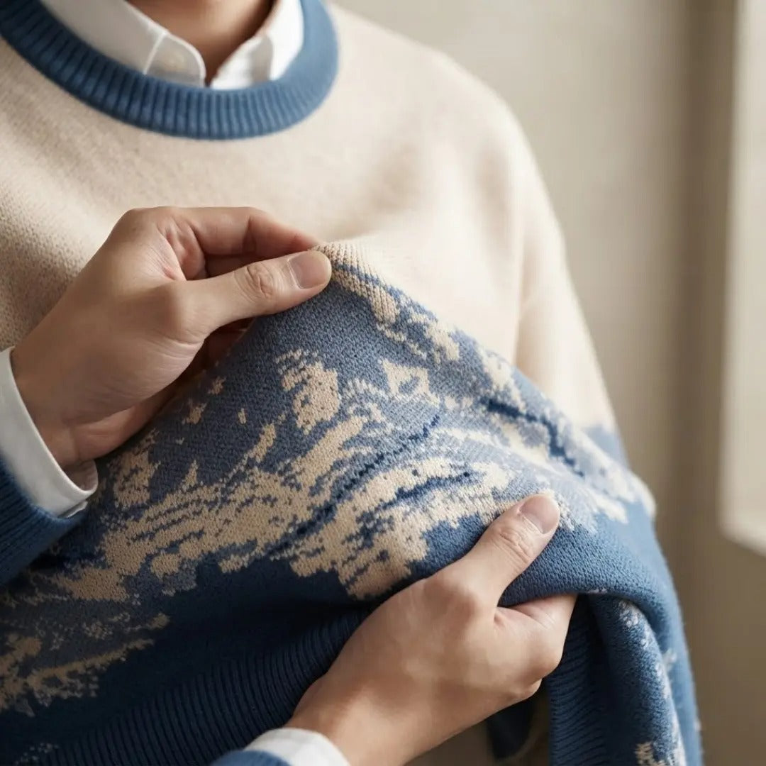 Mountain Landscape Knit Crew Neck Sweater
