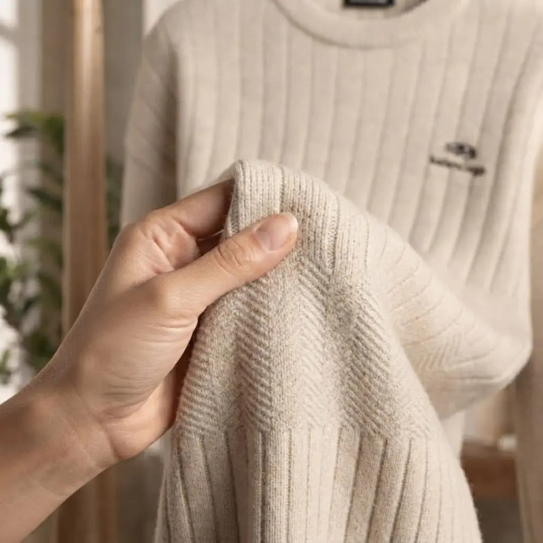 Men's Ribbed Crewneck Sweater with Logo