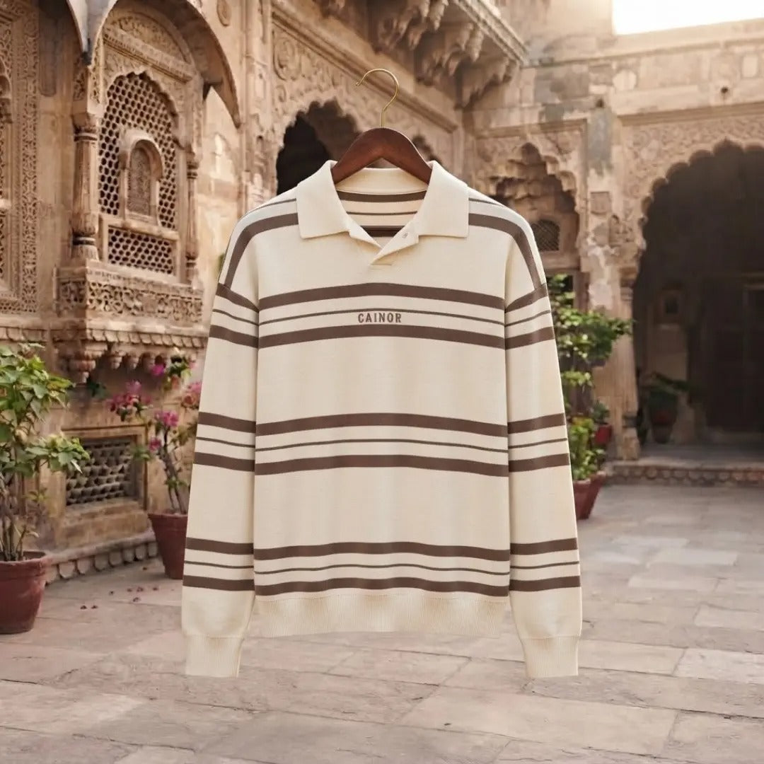 Striped Knit Polo Sweater