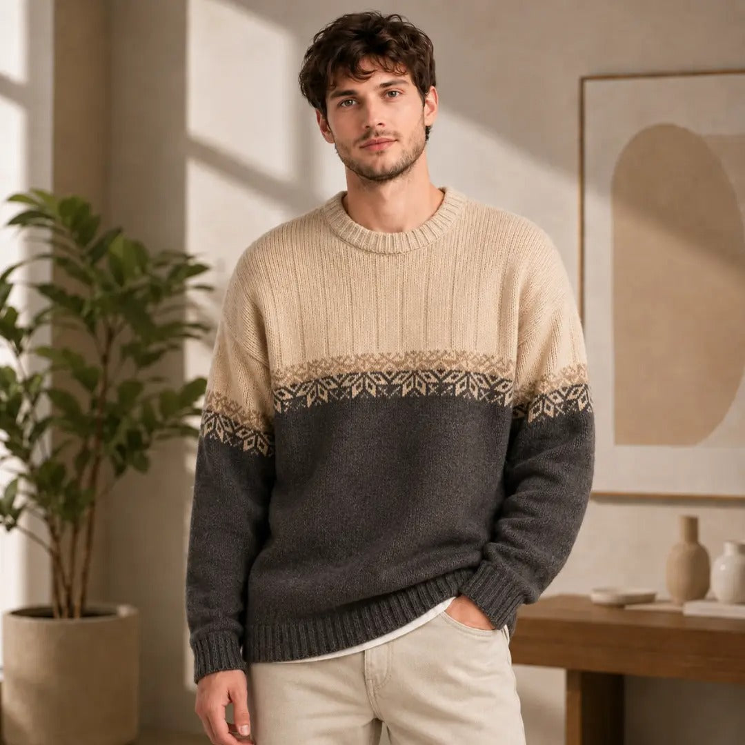 Men's Colorblock Fair Isle Crewneck Sweater