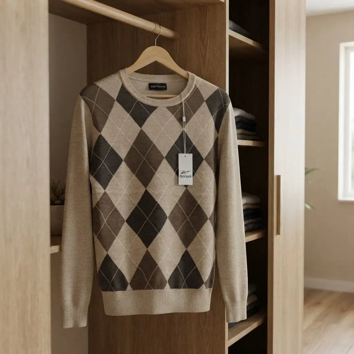 Argyle Pattern Knit Sweater Shirt