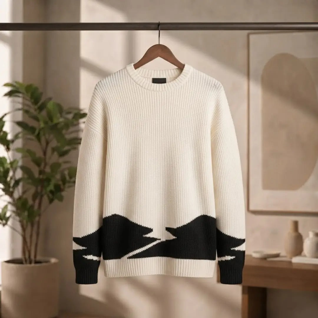 Men's Abstract Colorblock Crewneck Sweater
