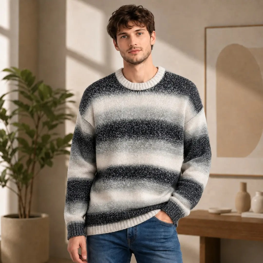 Space-Dye Striped Crew Neck Sweater