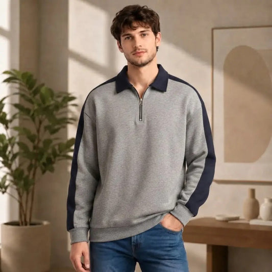 Men's Gray and Navy Quarter-Zip Sweatshirt