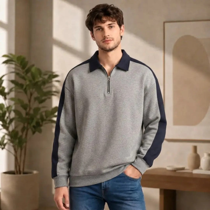 Men's Gray and Navy Quarter-Zip Sweatshirt