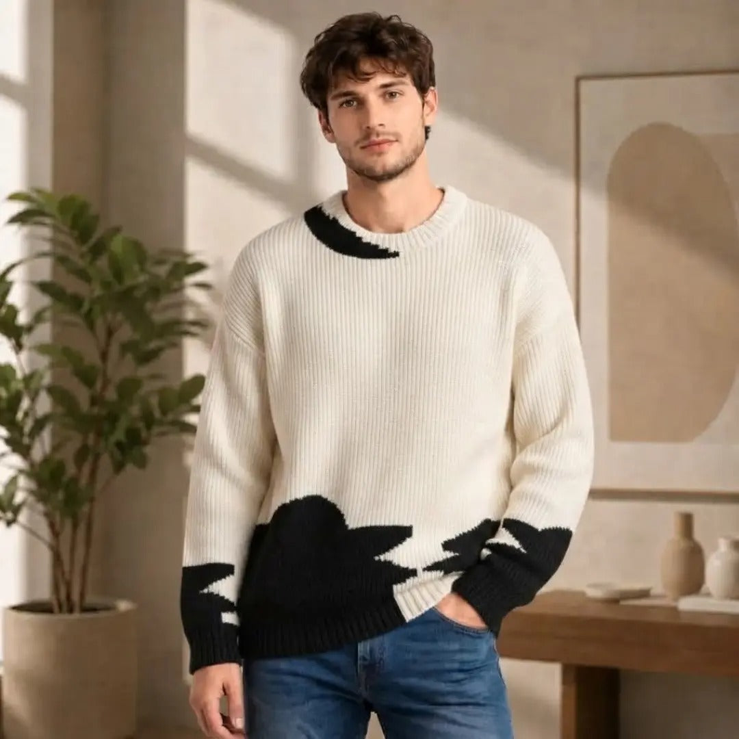 Men's Abstract Colorblock Crewneck Sweater