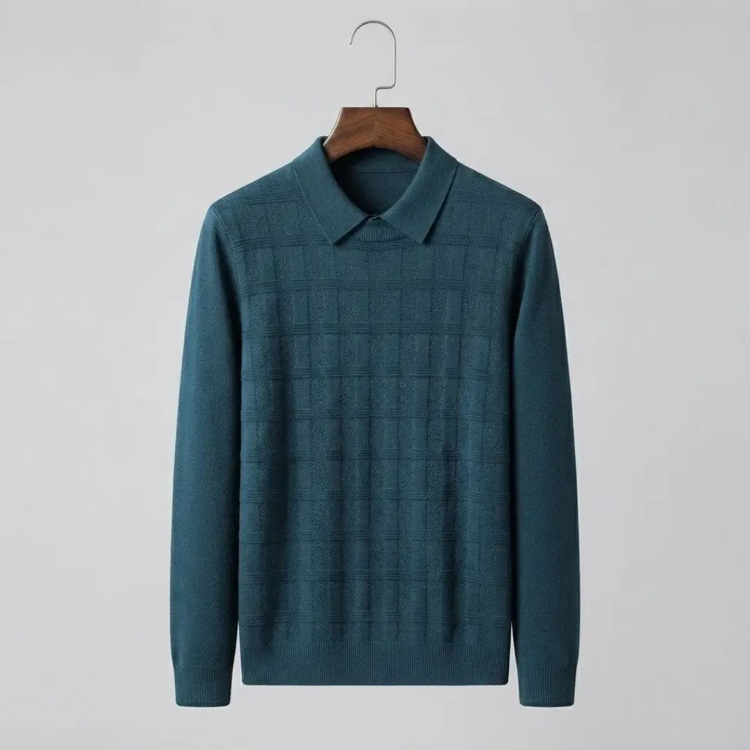 Textured Teal Knit Crew Neck Sweater