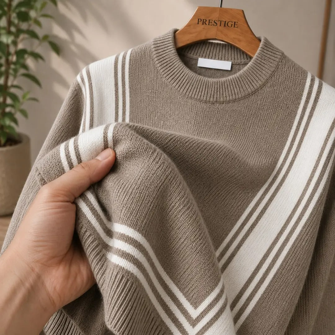 Framed Stripe Panel Crew Neck Sweater