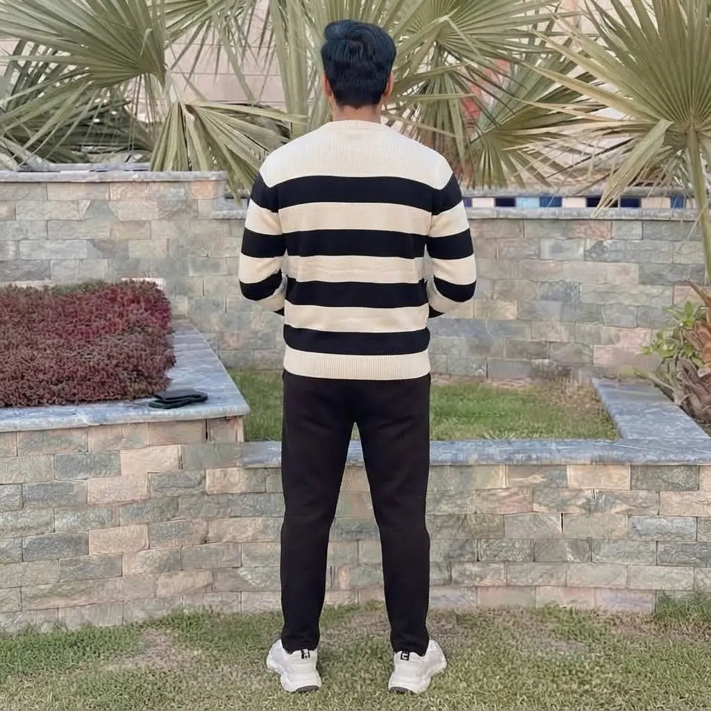 Men’s Striped Crew Neck Sweater Shirt