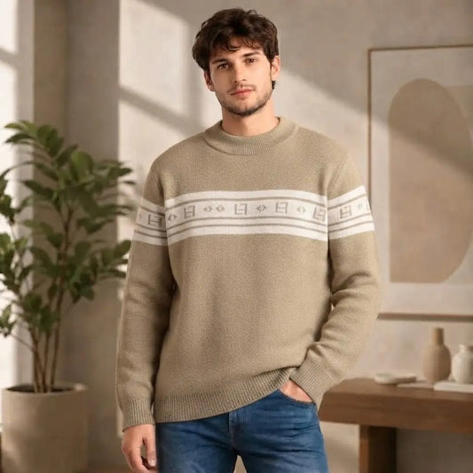 Men's Patterned Band Crewneck Sweater