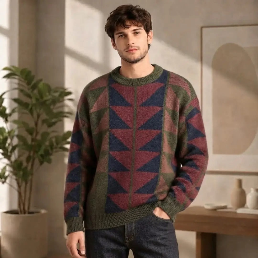 Men's Geometric Pattern Crewneck Sweater