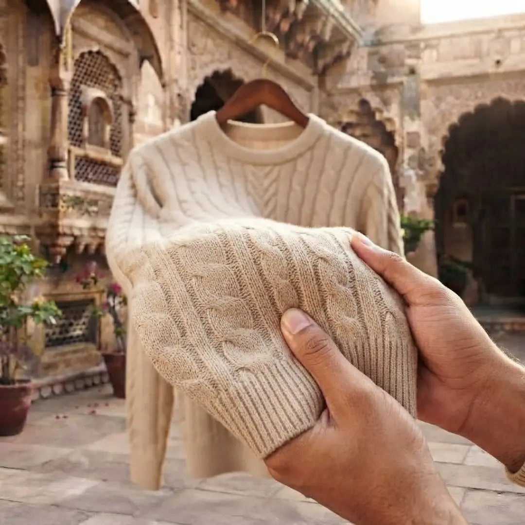 Classic Cable-Knit Crew Neck Sweater