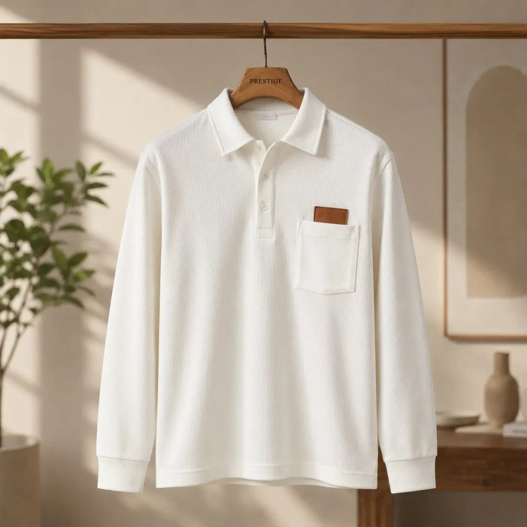 Cream Long-Sleeve Pocket Polo