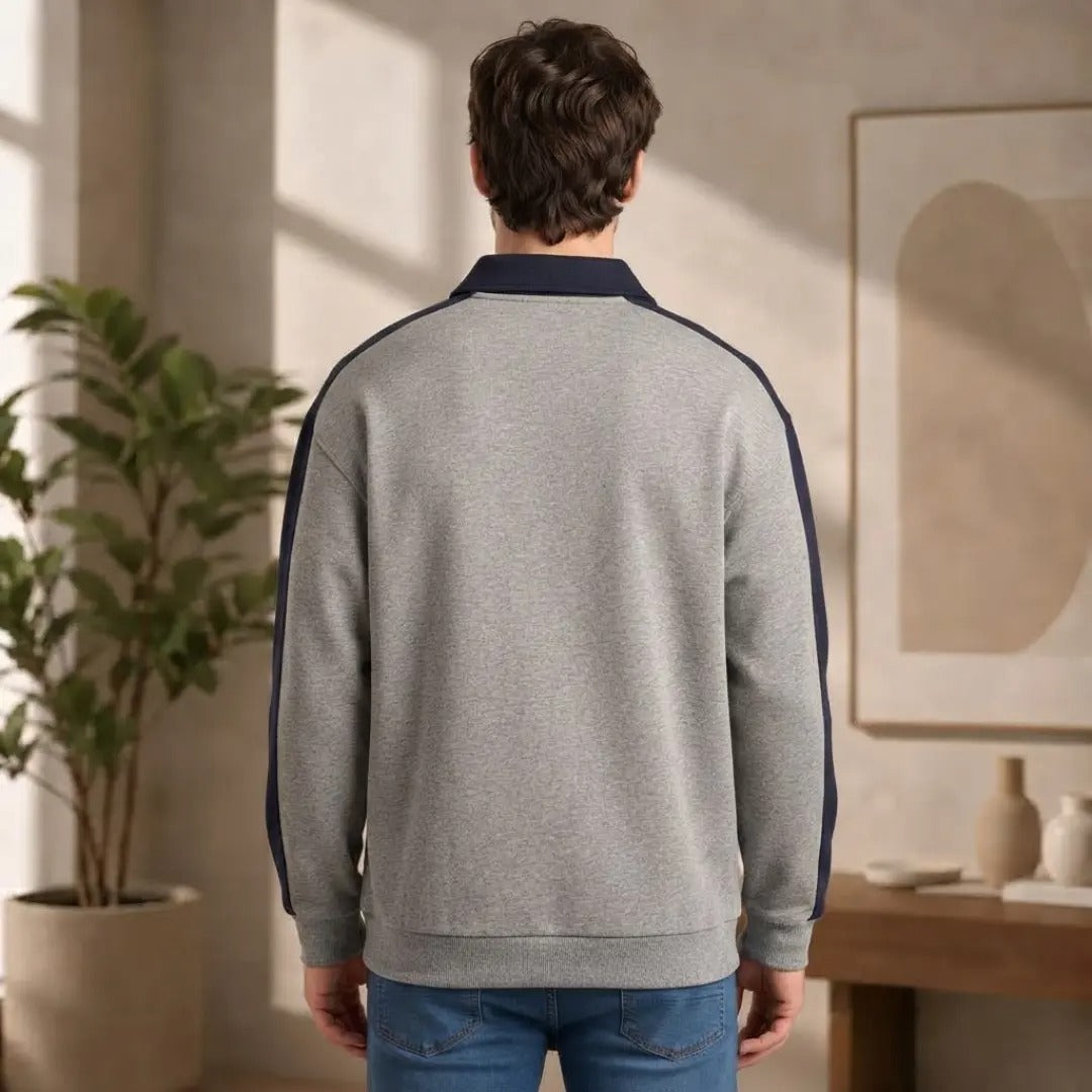 Men's Gray and Navy Quarter-Zip Sweatshirt