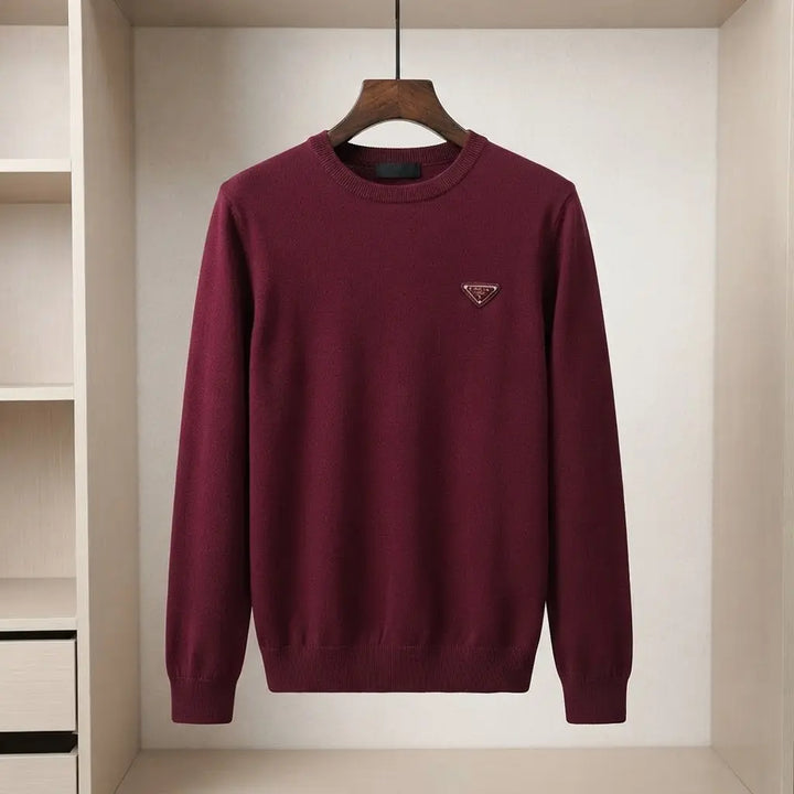 Designer-Style Logo-Plaque Long-Sleeve Pullover