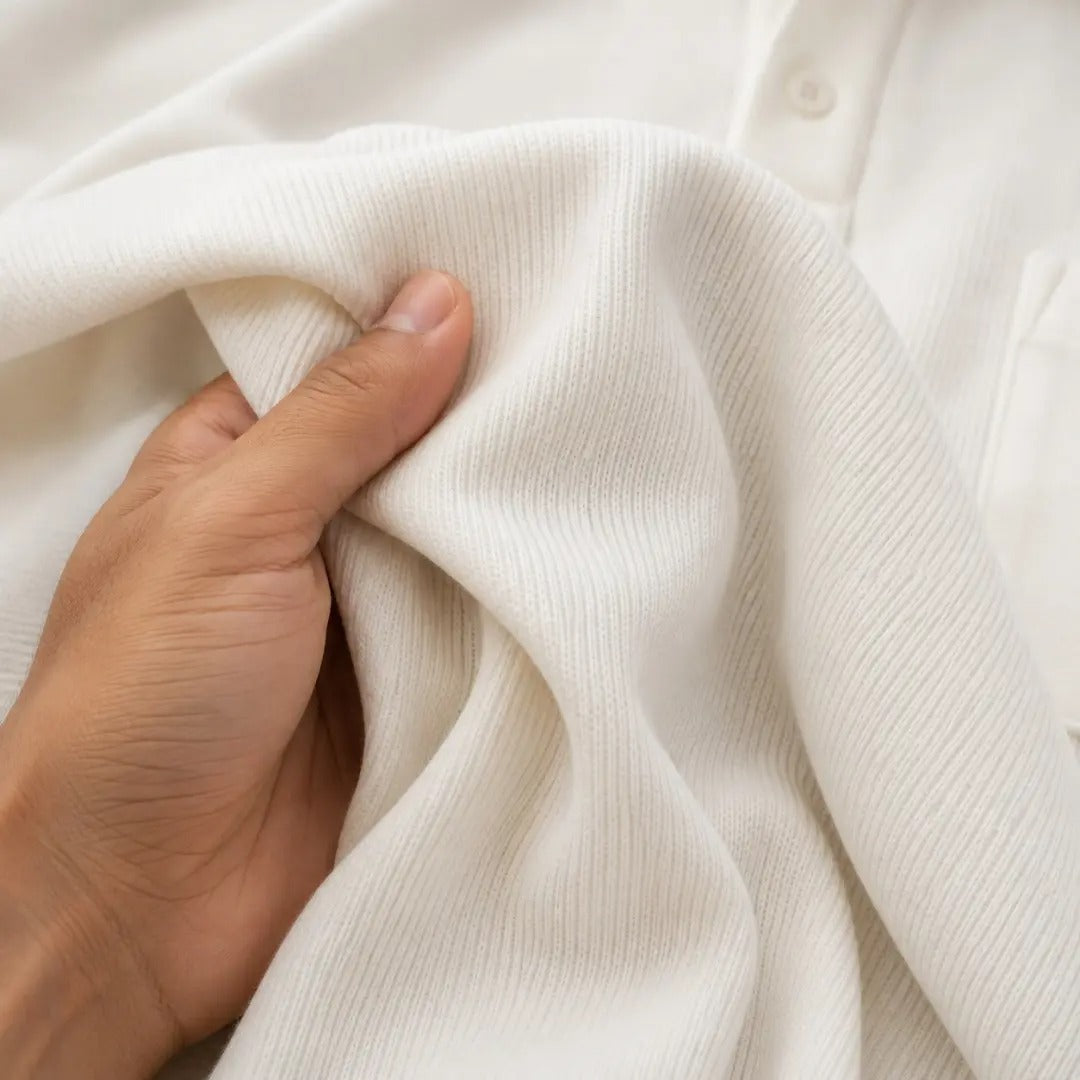 Cream Long-Sleeve Pocket Polo