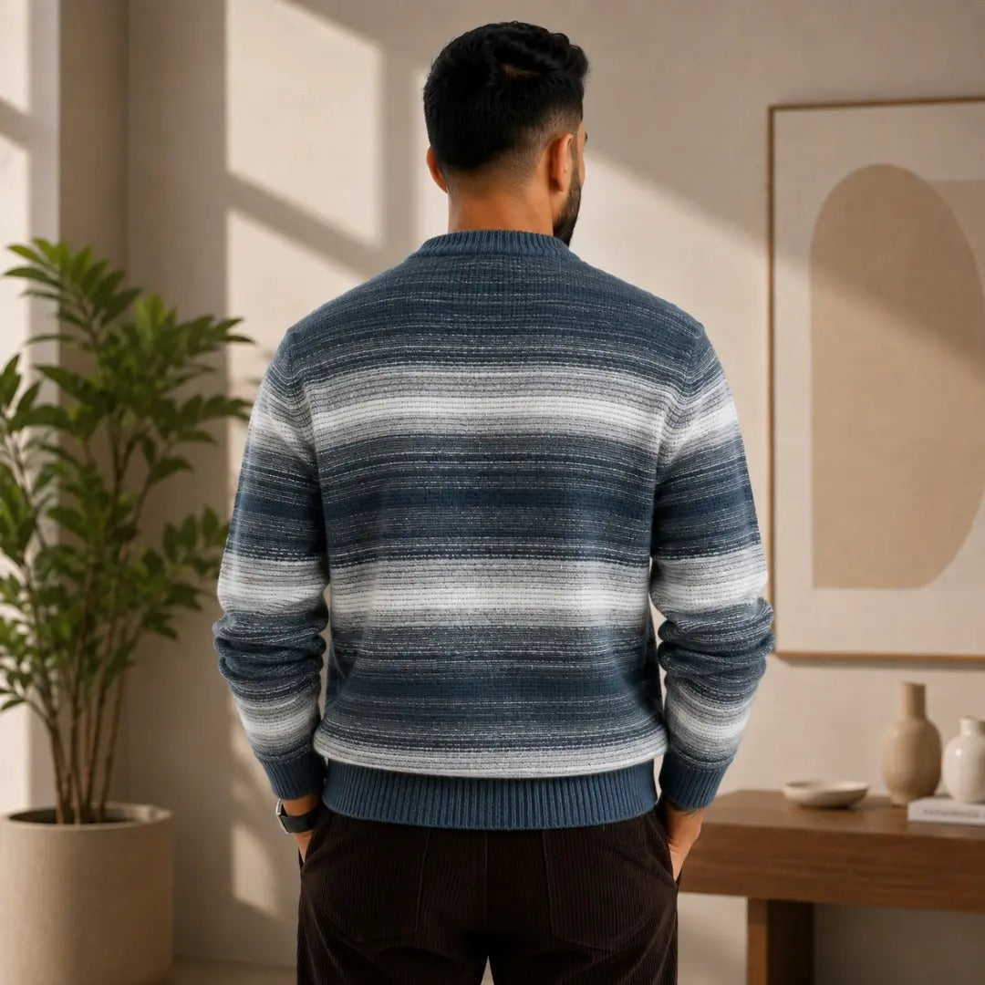 Multi-Tone Striped Crew Neck Sweater