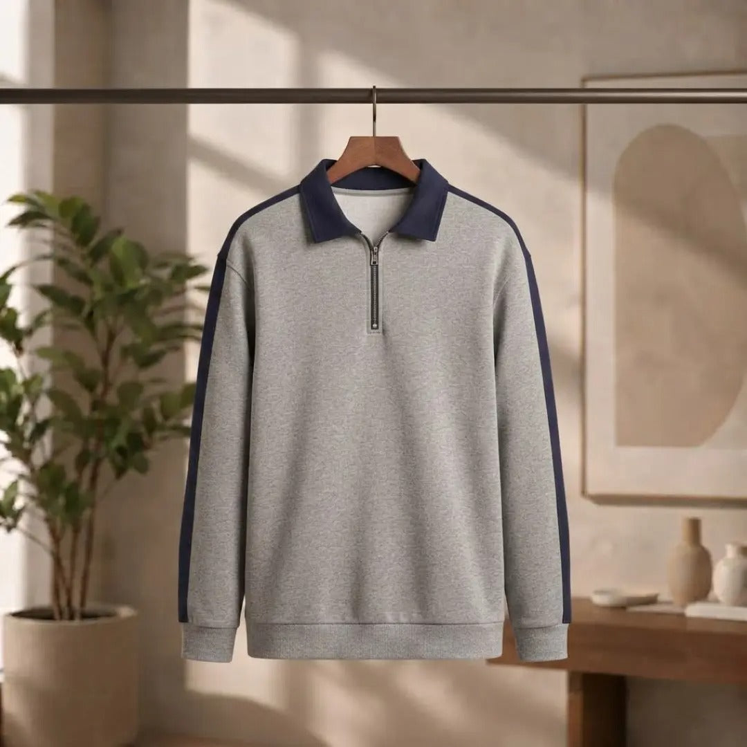 Men's Gray and Navy Quarter-Zip Sweatshirt