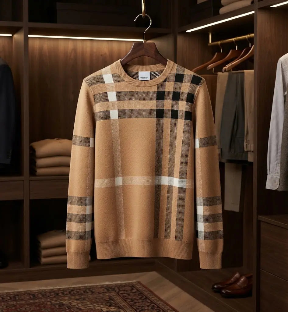 Camel Plaid Crewneck Shirt