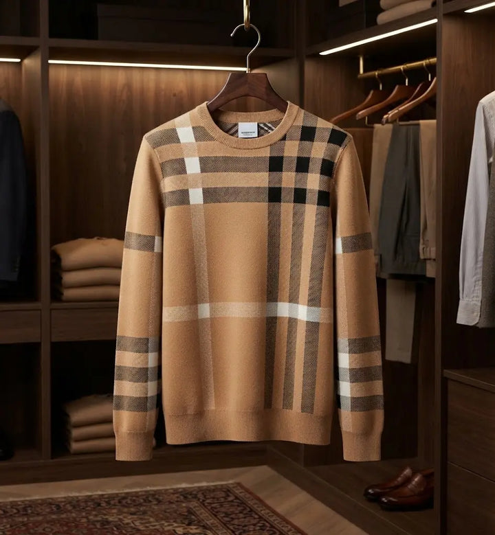 Camel Plaid Crewneck Shirt