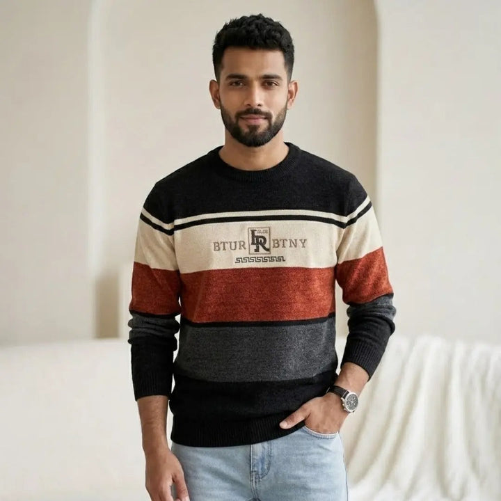 Colorblock Striped Crew Neck Sweater