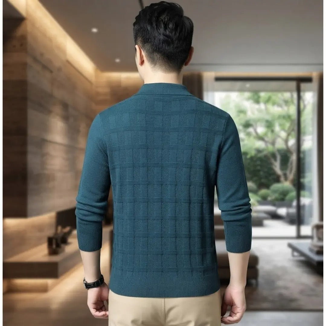 Textured Teal Knit Crew Neck Sweater