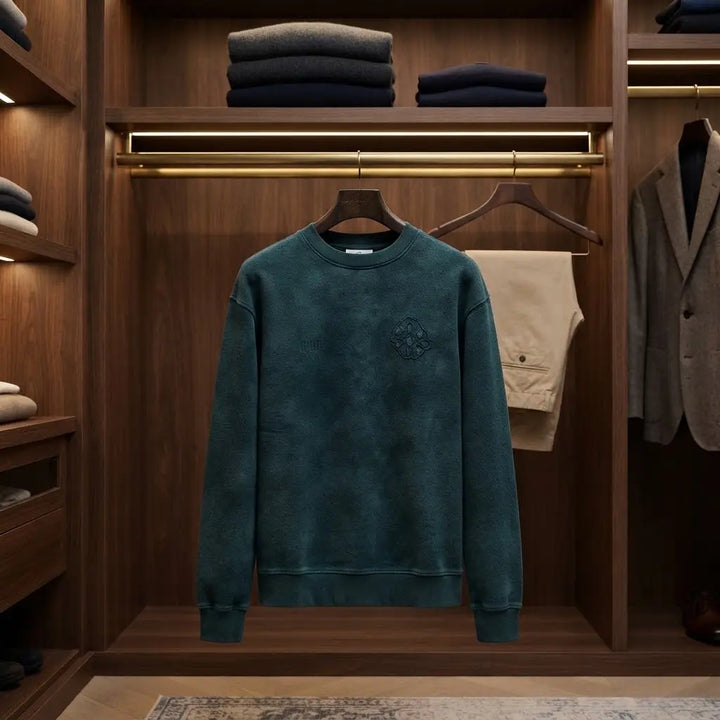 Dark Teal Textured Crewneck Sweatshirt with Monogram