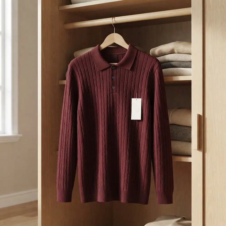 Maroon Cable Knit Polo Pullover Shirt