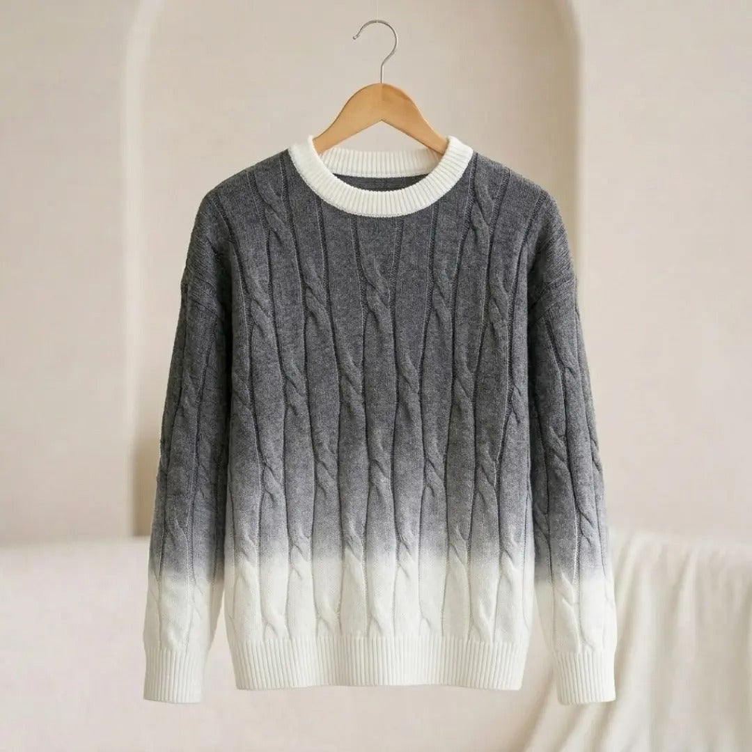 Ombré Cable-Knit Crew Neck Sweater