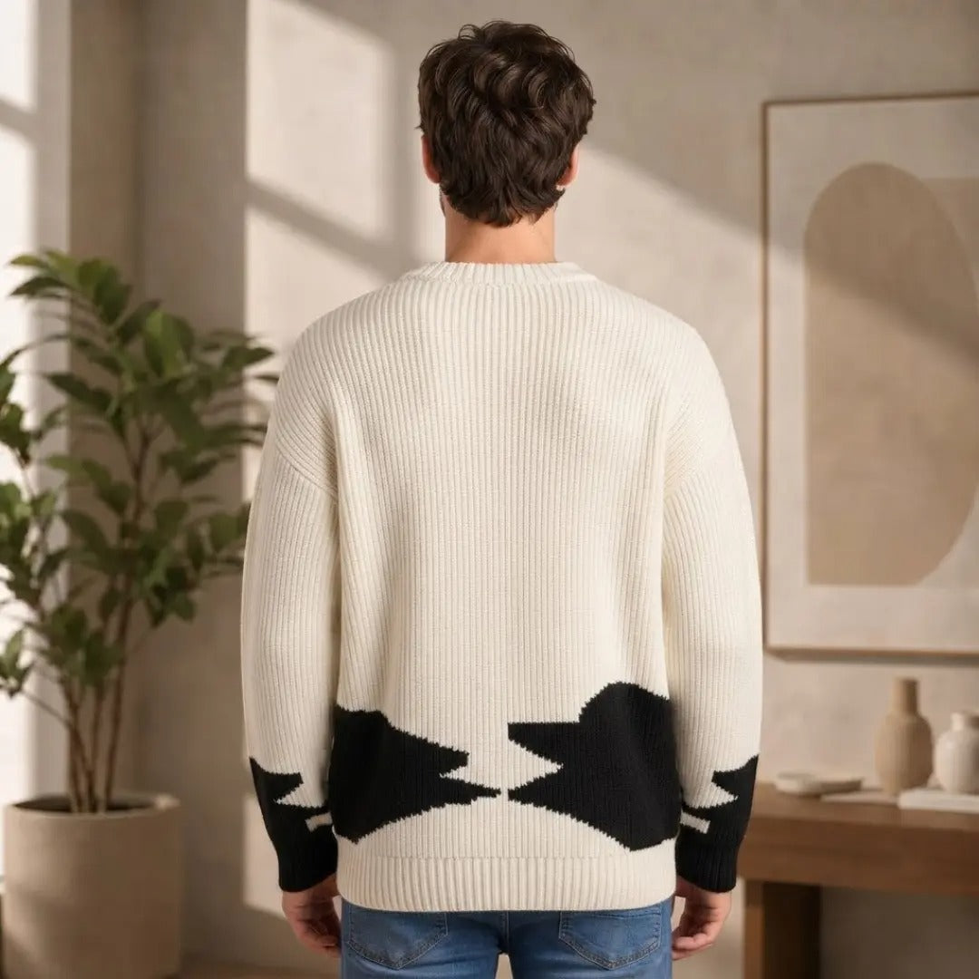 Men's Abstract Colorblock Crewneck Sweater