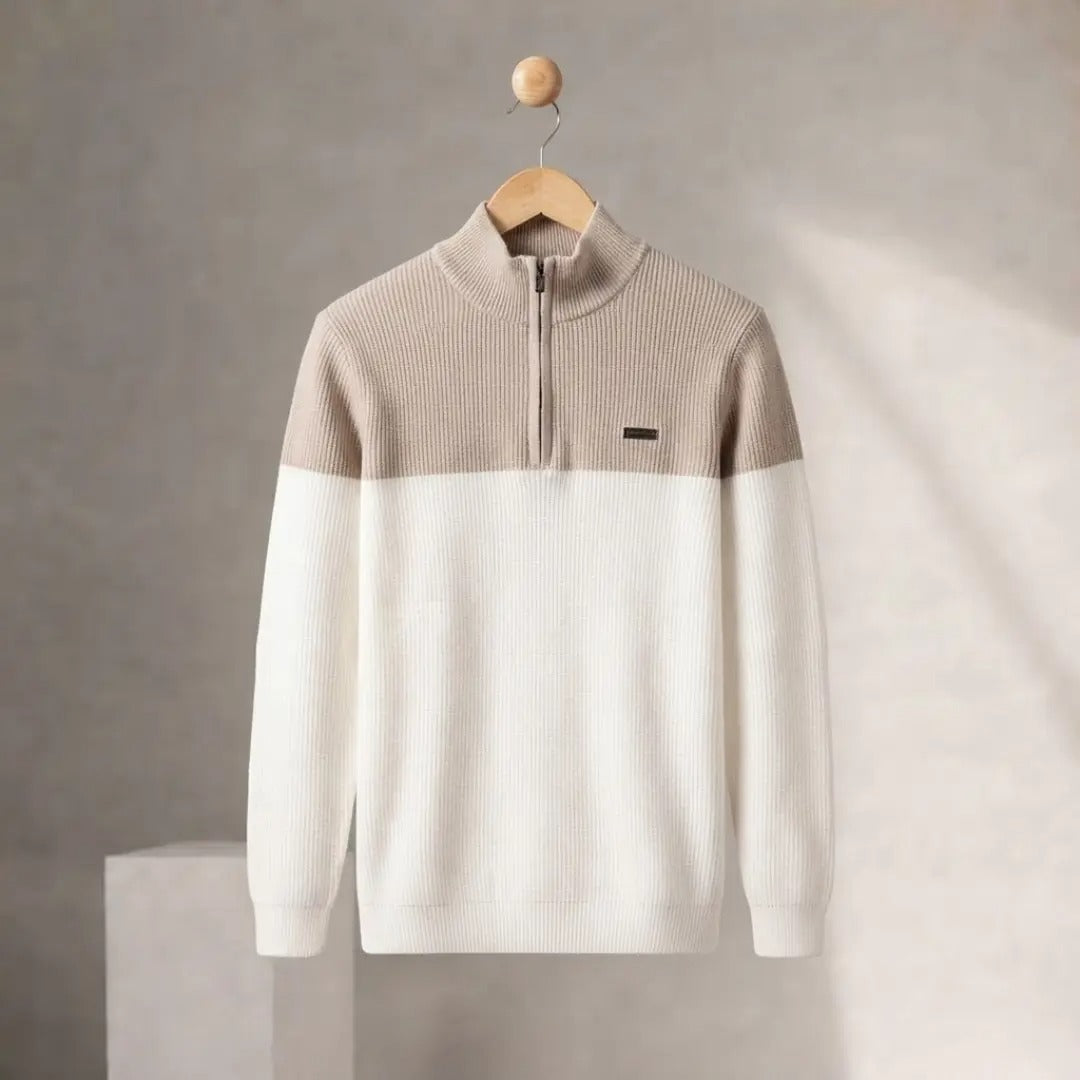 Men's Colorblock Half-Zip Ribbed Sweater