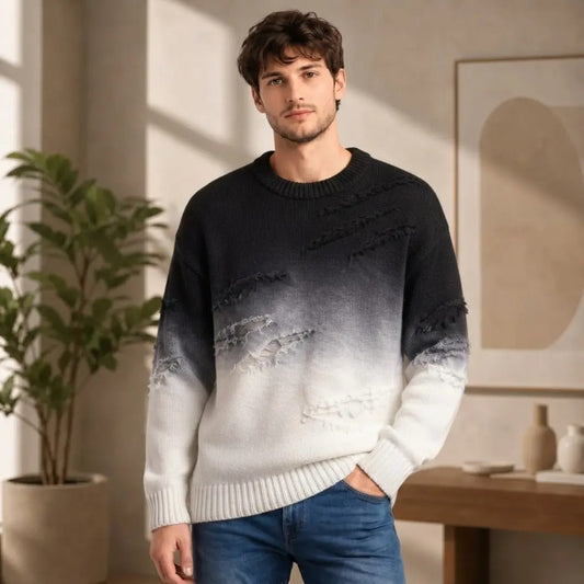 Men's Ombre Distressed Crewneck Sweater