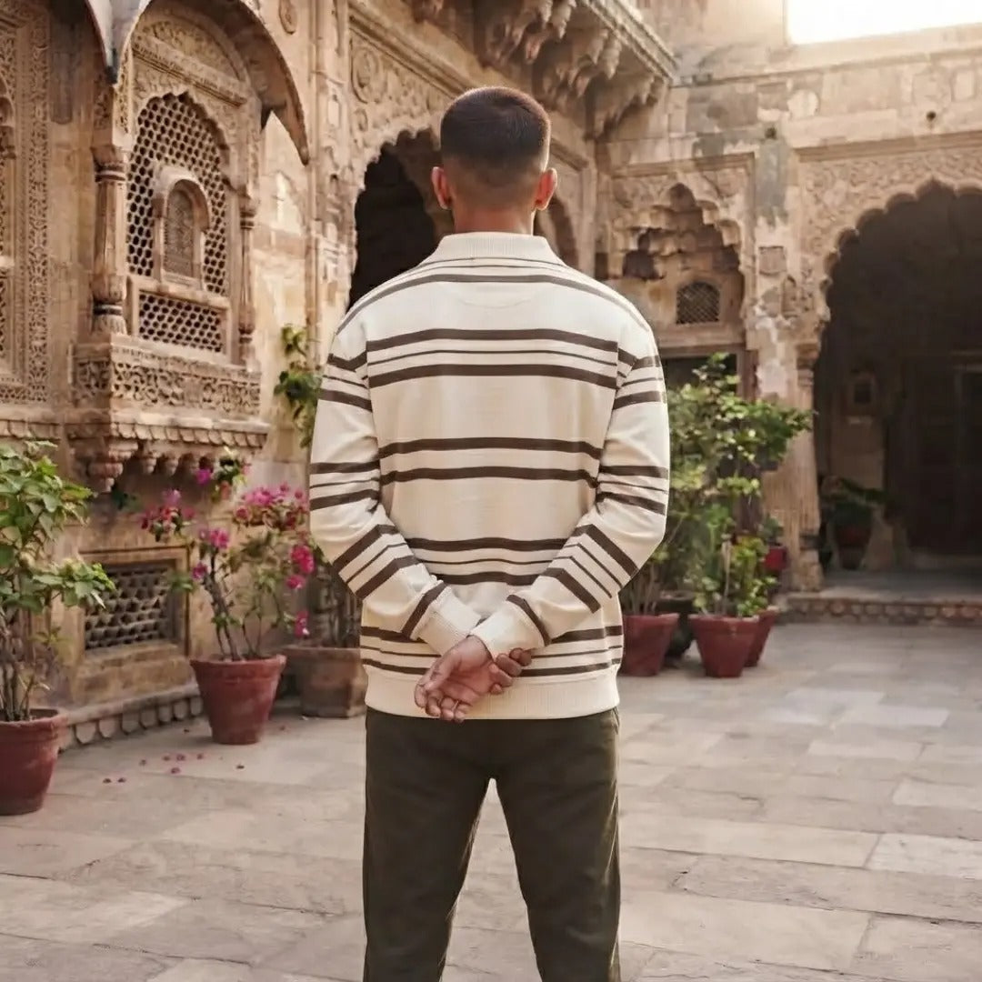 Striped Knit Polo Sweater