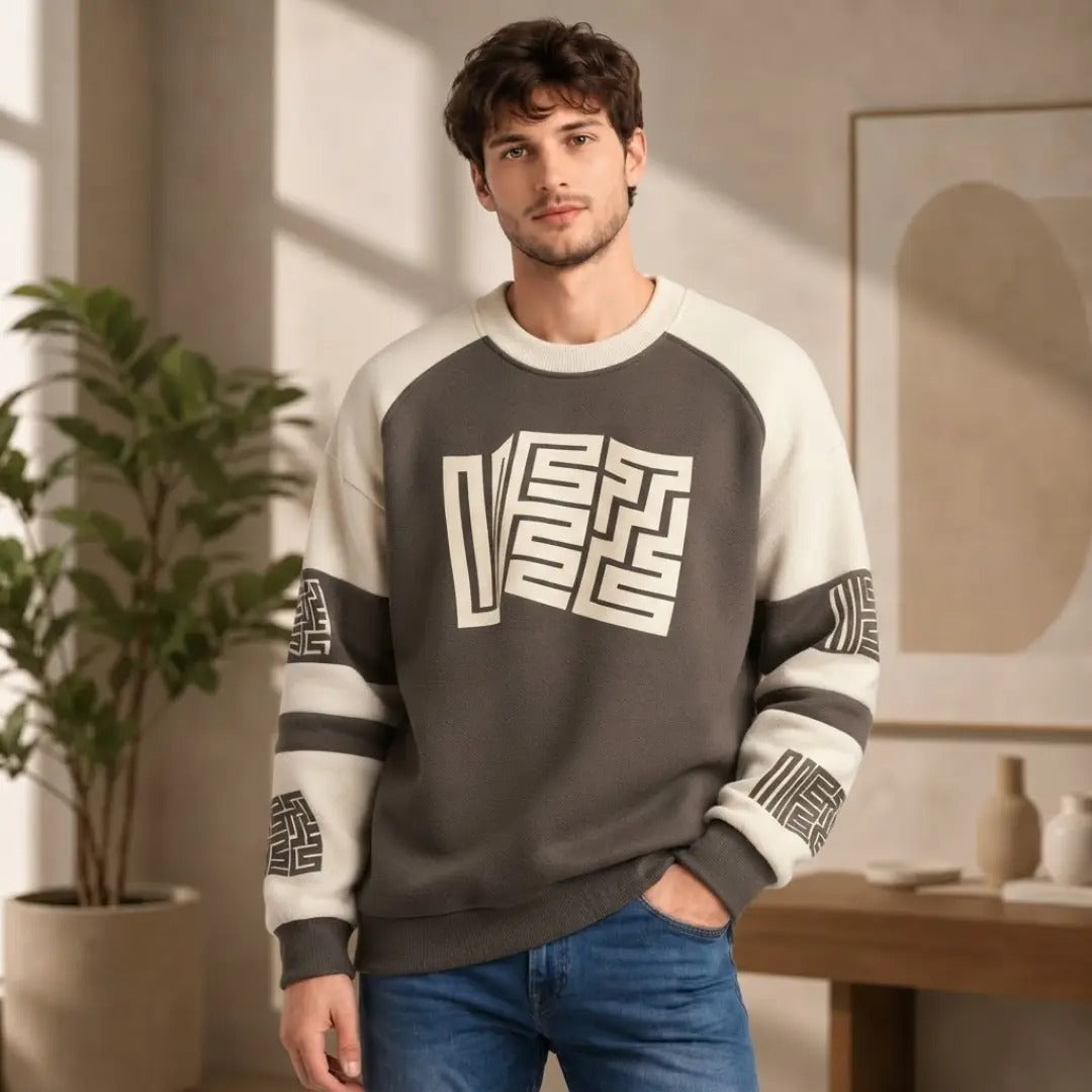 Men's Graphic Colorblock Crewneck Sweater