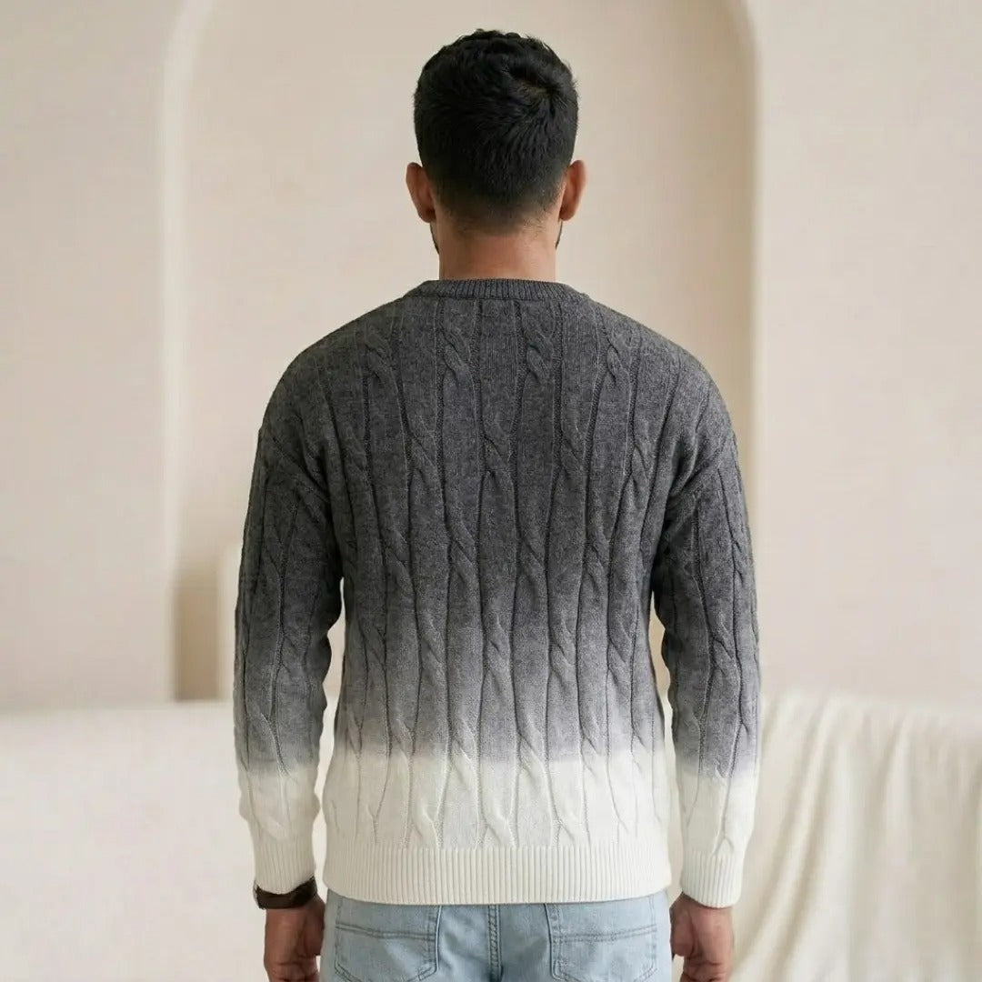 Ombré Cable-Knit Crew Neck Sweater
