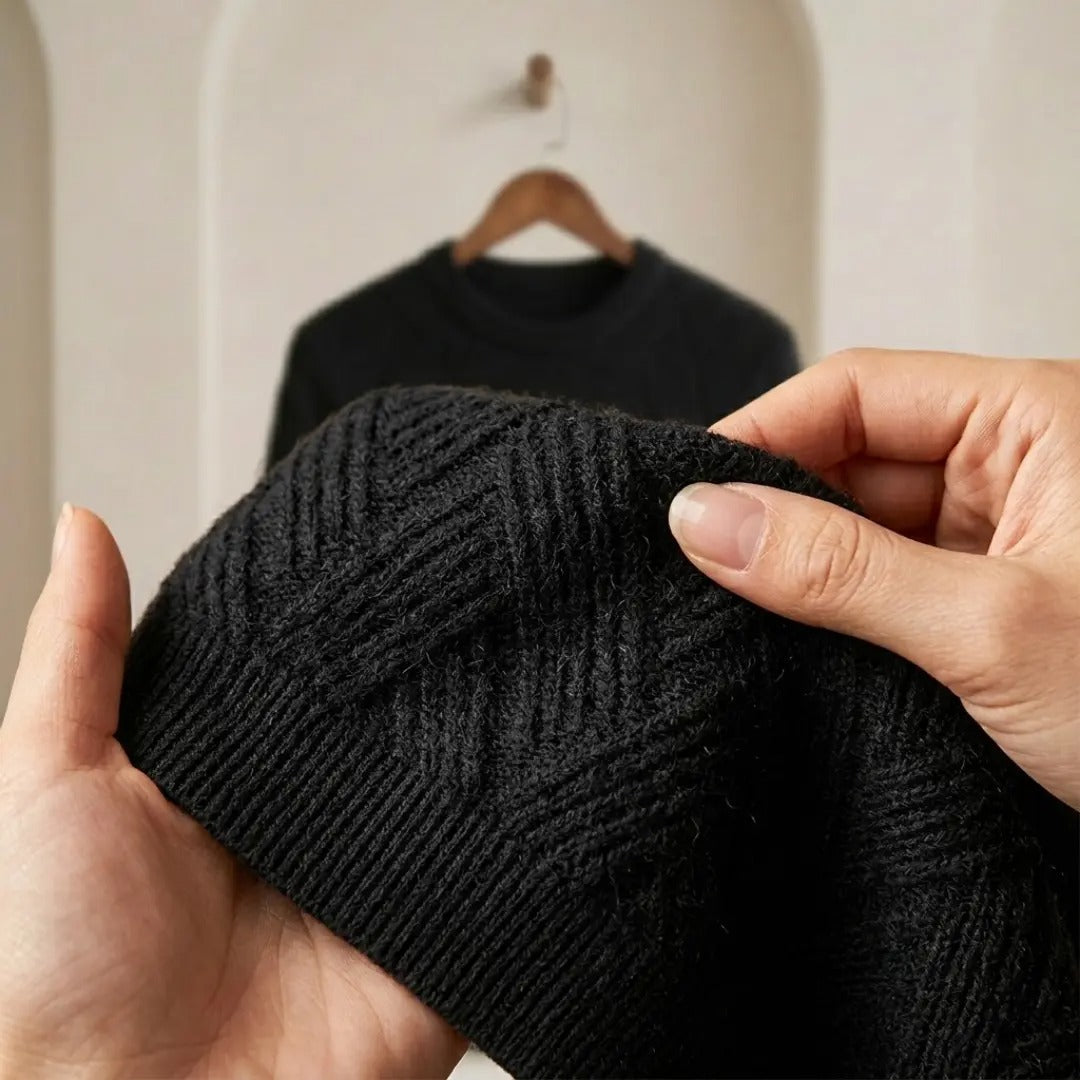 Chevron Textured Black Crew Neck Sweater