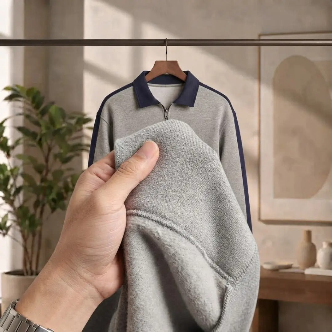 Men's Gray and Navy Quarter-Zip Sweatshirt