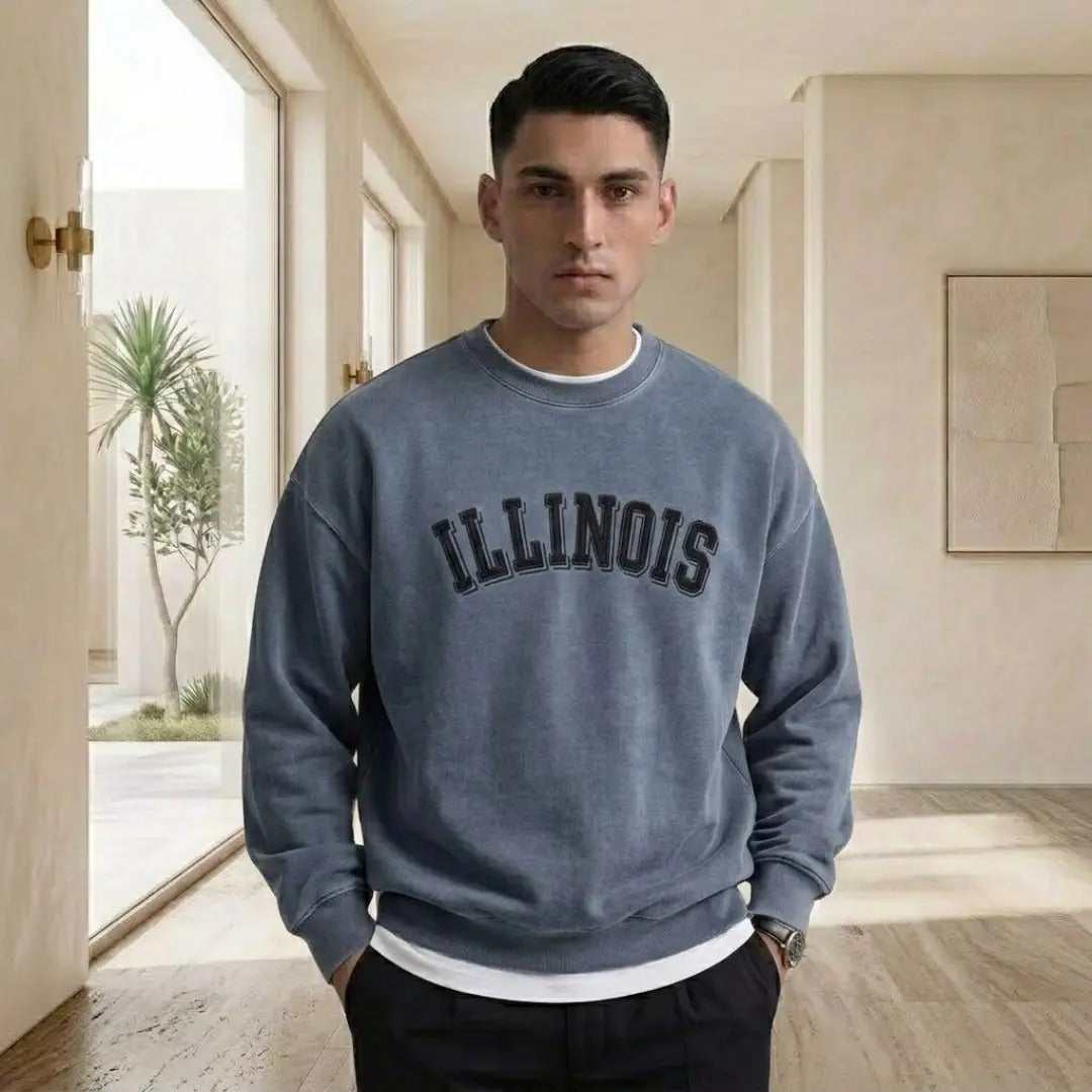 Vintage-Washed "Illinois" Collegiate Crew Neck Sweatshirt