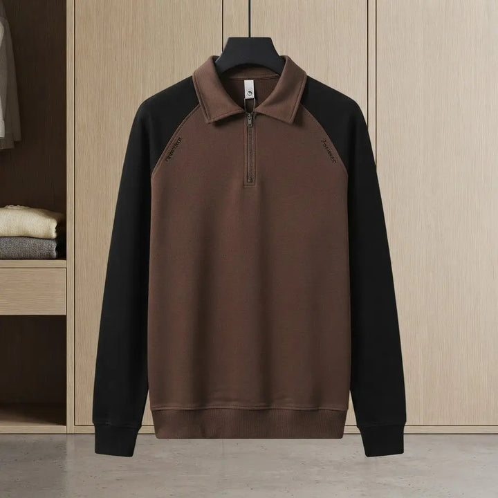 Men's Contrast Raglan Sleeve Quarter-Zip Polo Sweatshirt