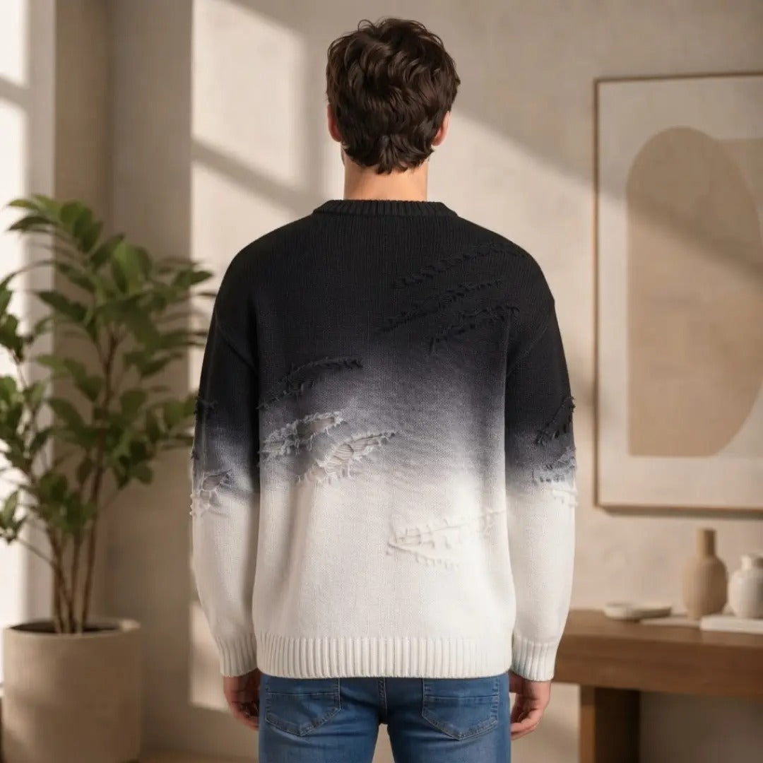 Men's Ombre Distressed Crewneck Sweater
