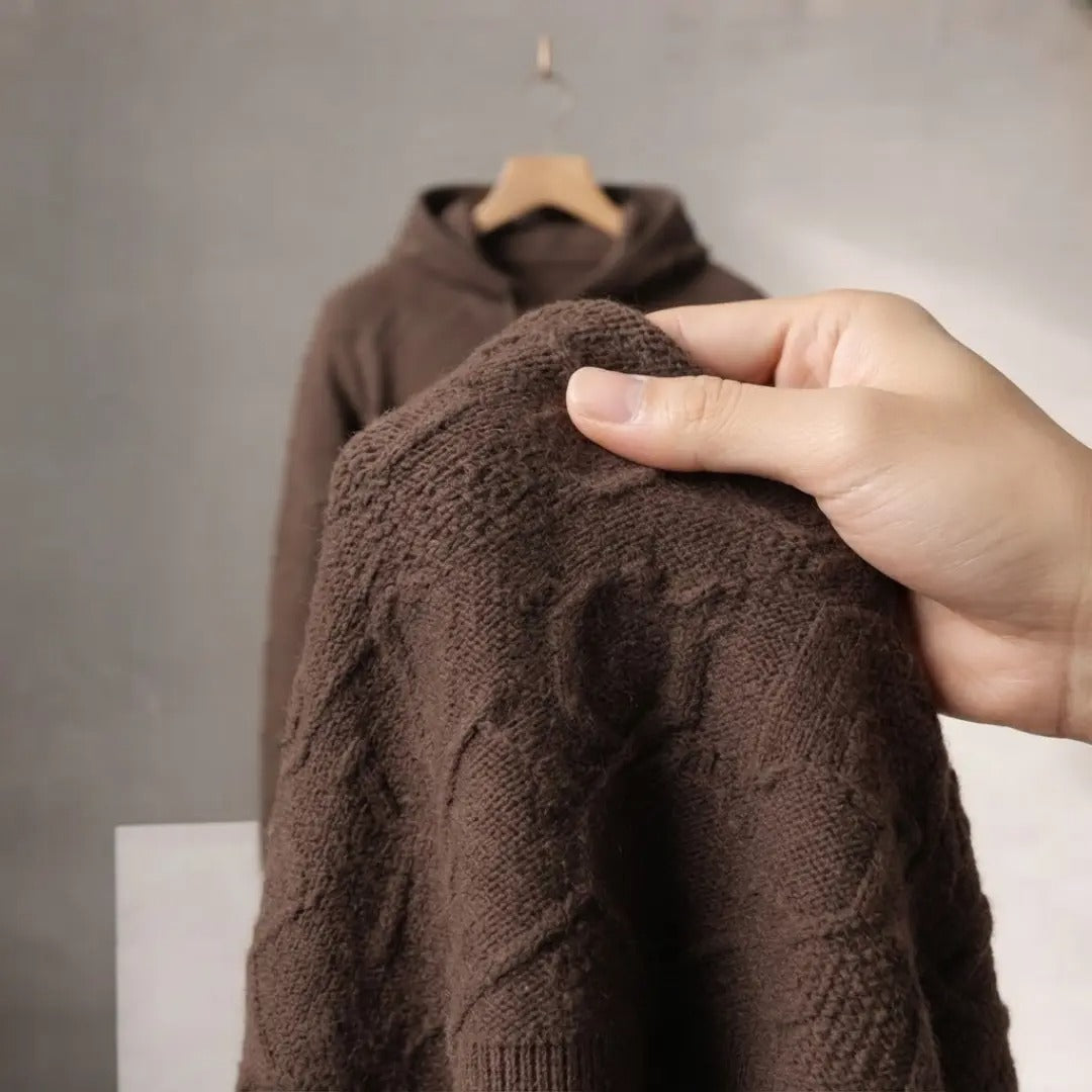 Men's Textured Brown Knit Hoodie