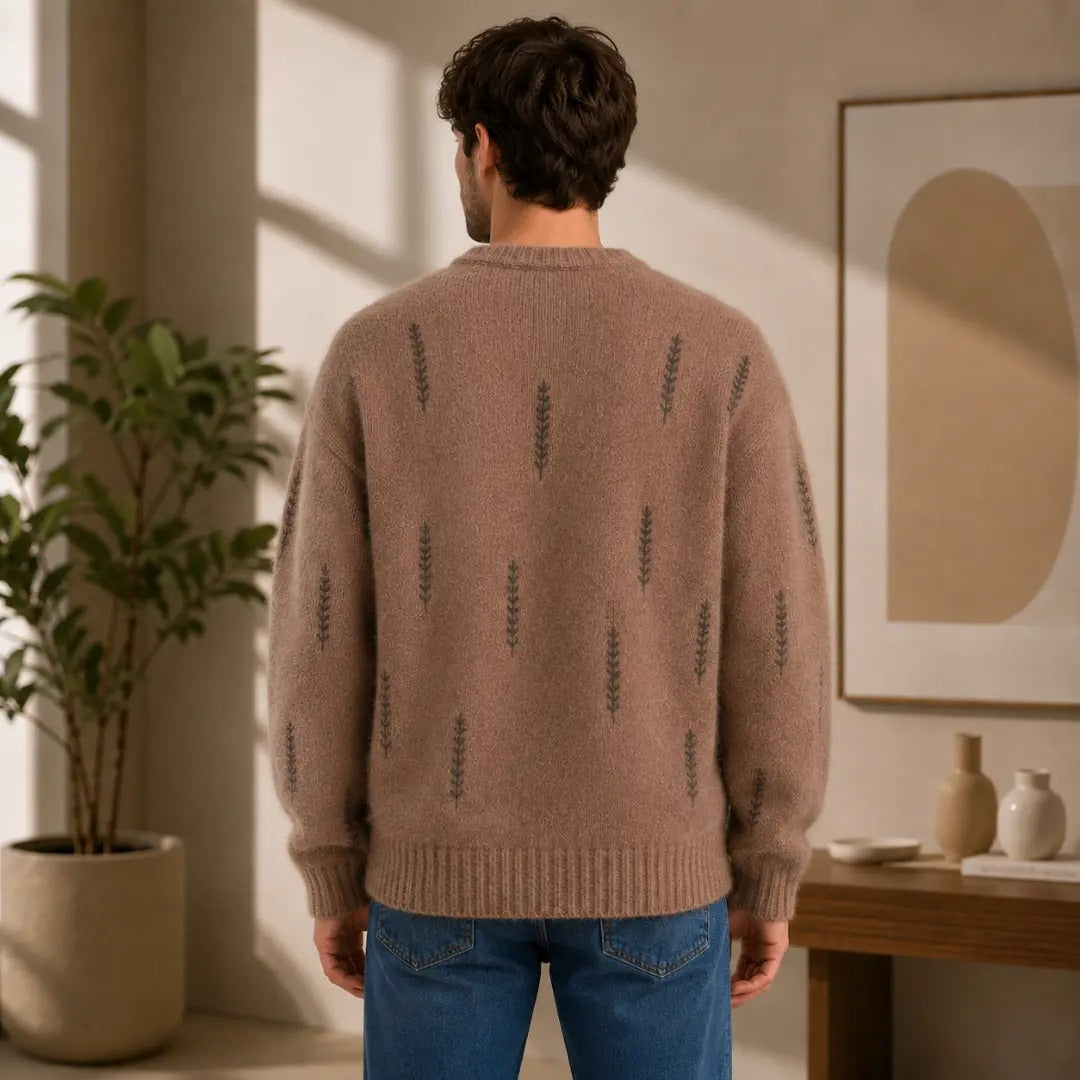 Men's Brown Embroidered Crewneck Sweater
