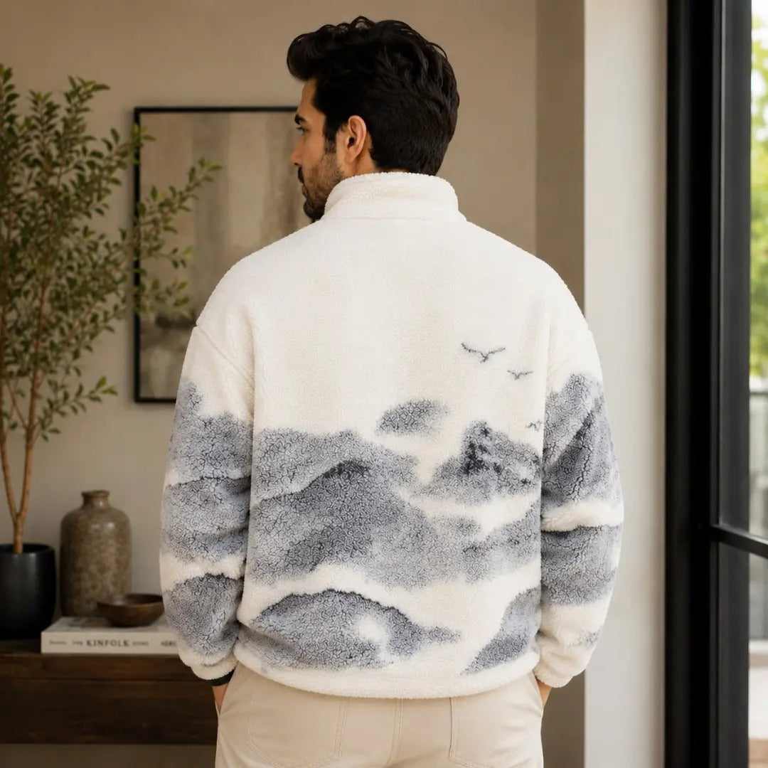 Mountain Landscape Sherpa Half-Zip Pullover